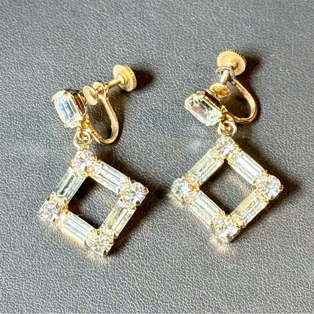 Art Deco Baguette Screw Back Earrings
